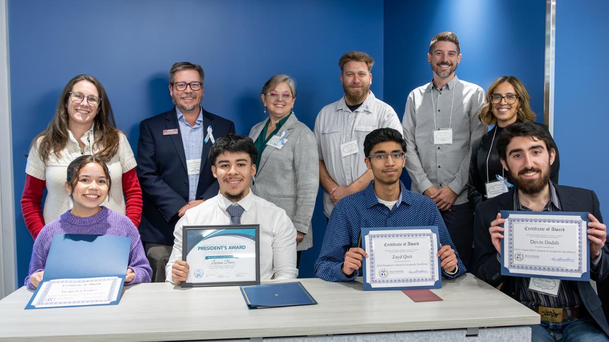 Group shot of RCCD Administrators and student winners