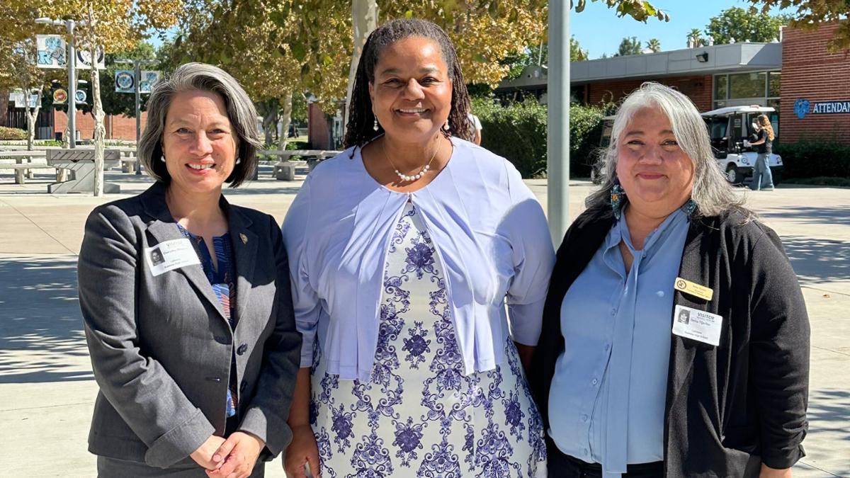 Left President RCC Claire Oliveros, Middle Superintendent Renee Hill, (HER TITLE) Delia Tijerina