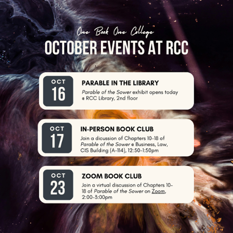 Graphic for the event- Galaxy backgound - Text- Zoom Book Club