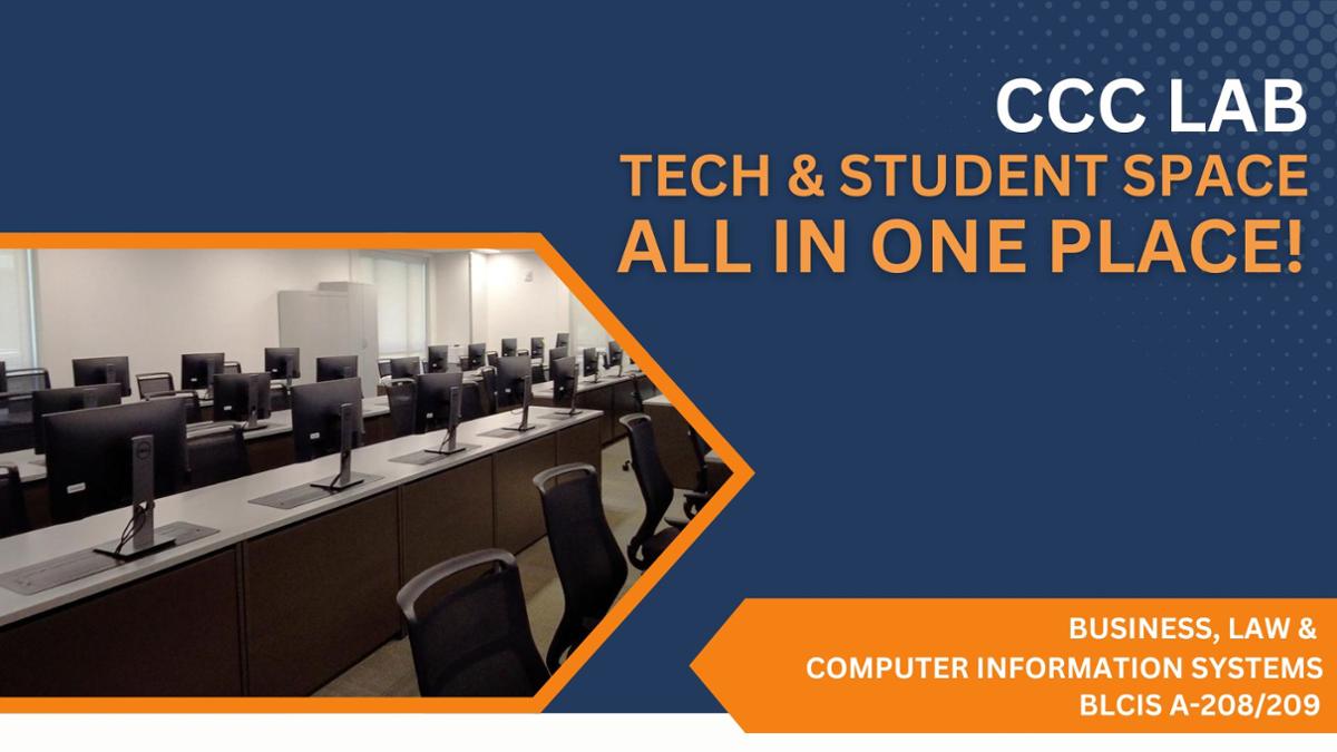 CCC Lab with computers - orange highlights and blue background