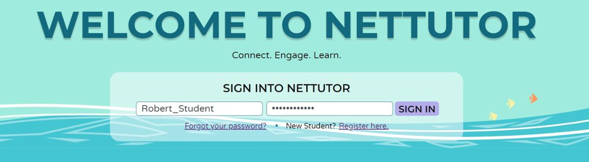Welcome to NetTutor screen with username and password to sign in